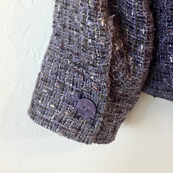 Coldwater Creek Purple Tweed Bouclé Chef Collar Blazer Jacket Size 16 Shaped Fit - Picture 9 of 13
